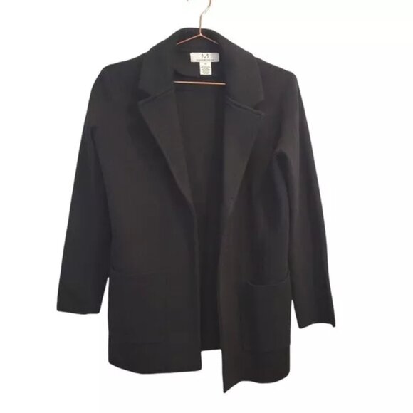 M Magaschoni | Wool Blend Knit Open Front Pocket Cardigan Black - Picture 1 of 4